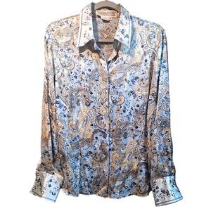 Vtg Starington 100% Silk French Cuff Paisley‎ Button-down Blouse Sz 12  #362